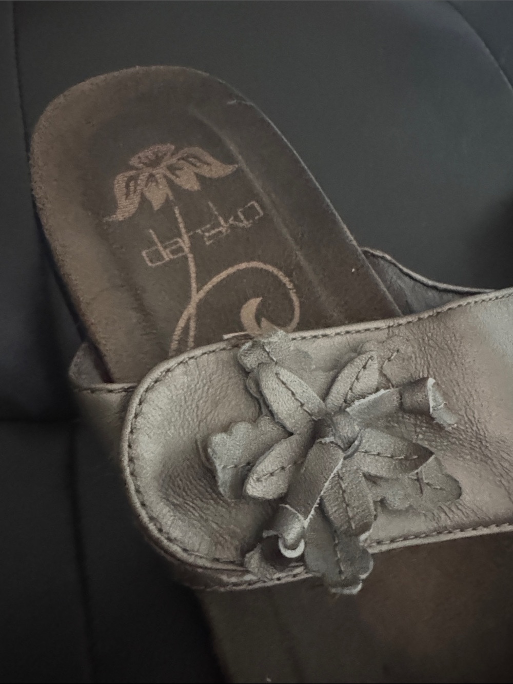 Dansko Brown metallic Leather Floral-Trim Slide Mule